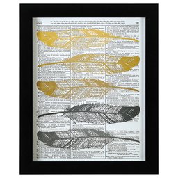 Amazon Brand - Rivet Vintage Book Art Horizontal Feathers 18 x 24, Black Frame-P