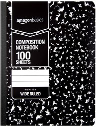 AmazonBasics, Cuaderno de Composición, 100 Hojas, Mármol Negro, 12-Pack