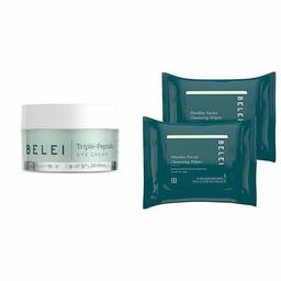 Belei Triple-Peptide Eye Cream, Fragrance Free, Paraben Free, 0.5 Fluid Ounce (15 mL) & Oil-Free Micellar Facial Cleansing Wipes, Fragrance Free, Alcohol Free, 25 Count (Pack of 2)