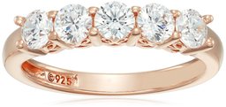 Amazon CollectionRose Gold-Plated Sterling Silver Swarovski Zirconia Round-Cut 5 Stone Ring, Size 8