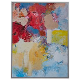 Amazon Brand – Stone & Beam Abstract Red and Blue Print on Canvas Wall Art, Silver Frame, 31.75