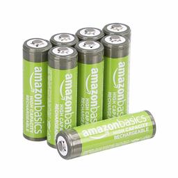 AmazonBasics High Capacity 8 Pack AA Ni-MH Pre-Charged Rechargeable Batteries, 500 Cycles (Typical 2500mAh, Min. 2400mAh)