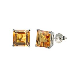 Pendientes de tuerca de oro blanco de 10 quilates con citrino de princesa (7 mm, 3,30 quilates)