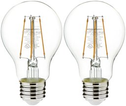 AmazonBasics 40 Watt Equivalent, Clear, Dimmable, A19 LED Light Bulb | 2-Pack