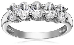 Platinum-Plated Sterling Silver Swarovski Zirconia 2 cttw Oval 5 Stone Ring, Size 5