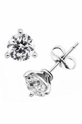 Sterling Silver (Rhodium Plated) Cubic Zirconia Clear Color Round Cut (8mm) Stud Earrings