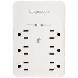 AmazonBasics 6 Outlet, Wall-Mount Surge Protector, 1080 Joules (Renewed)