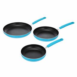 AmazonBasics Ceramic Non-Stick 3-Piece Skillet Set, 8-Inch, 9.5-Inch and 11-Inch, Turquoise