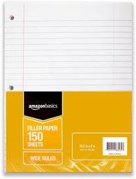 AmazonBasics Wide Ruled Loose Leaf Filler Paper, 150-Sheet, 10.5