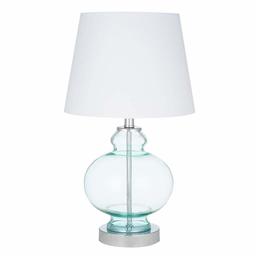 Amazon Brand – Ravenna Home Modern Round Table Lamp With LED Light Bulb - 17.50 Inches, Chrome with Blue Glass