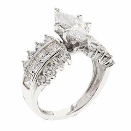 [Amazon Collection] Amazon Collection Rhodium Plated Sterling Silver Clear Marquise Cubic Zirconia Cluster Ring, Size 11