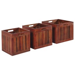 Amazon Brand – Stone & Beam Modern Rustic Farmhouse Wood Slat Storage Bins - Set of 3, Natural