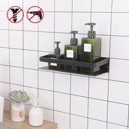 UMI.Bathroom Shelf Aluminum Shower Shelf with Railing No Drill Kitchen Storage Basket Rustproof Wall Mount 12 Inch Anodized Black, BSC409S30DG-BK