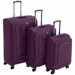 AmazonBasics 3 Piece Expandable Softside Spinner Luggage Suitcase With TSA Lock And Wheels Set - Purple