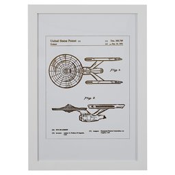 Amazon Brand – Stone & Beam Modern Gold Ink Print Wall Art of Toy Starship Patent, White Frame, 15