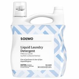 Amazon Brand - Solimo Concentrated Liquid Laundry Detergent, Free & Clear, 128 loads, 96 Fl Oz