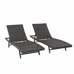 AmazonBasics All Weather Adjustable Outdoor Patio Pool Faux Wicker Chaise Lounge Chairs - 2-pack, Dark Brown