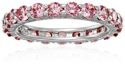 Platinum-Plated Sterling Silver Fancy Pink All-Around Band Ring made with Swarovski Zirconia, Size 9