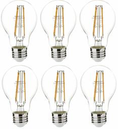 AmazonBasics Bombillas LED no regulables (A19 y A21) (renovadas), 60 watts, Paquete de 6, Transparente