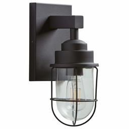 Stone & Beam Jordan Industrial Farmhouse Wall Sconce Fixture With Light Bulb - 4.75 x 5.5 x 11 Inches, Black, For Indoor Outdoor Use (Renewed)