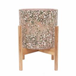 Amazon Brand – Rivet Terrazzo Planter with Wood Stand, 12.6