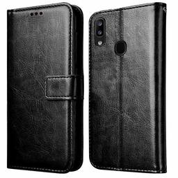 Amazon Brand - Solimo Flip Leather Mobile Cover (Soft & Flexible Back case) for Samsung Galaxy M10s (Black)