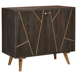 Amazon Brand – Rivet Modern Wood Buffet Bar Cabinet Credenza with Gold Accents, 35 Inch Height, Brown