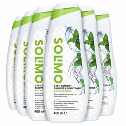 Amazon-Marke: Solimo 2 in 1 Anti-Schuppen Shampoo & Spülung - mit kühlendem Menthol- 6er-Pack (6 Flaschen x 400 ml)