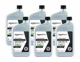 AmazonBasics High Mileage Motor Oil - Full Synthetic - 5W-30-1 Quart - 6 Pack