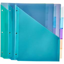 AmazonBasics Two Pocket Plastic Dividers, 5 Tab Set, Multicolor, Pack of 3 Sets