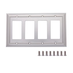 AmazonBasics Quadruple Gang Wall Plate, Satin Nickel, 1-Pack