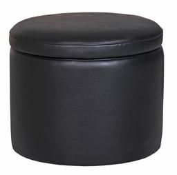 Amazon Brand – Rivet Madison Modern Vegan Faux Leather Round Lift-Top Storage Tray Ottoman Pouf, 19.7