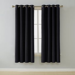 UMI by Amazon Faux Silk Window Treatment Thermal Insulated Decorative Eyelet Blackout Curtains for Livingroom with Coating Back Layer 55 x 69 Inch Black Two Panels