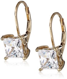 Yellow-Gold-Plated Sterling Silver Swarovski Zirconia Princess Drop Earrings (5 cttw)