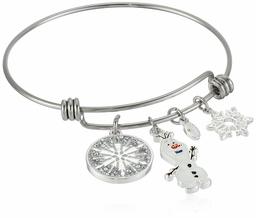 Disney Women's Stainless Steel Adjustable Bangle Bracelet With Frozen Ii Olaf Charms, Silver, 1