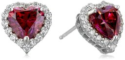 Pendientes de plata de ley chapados en platino con piedra de nacimiento de imitación de corazón con circonitas Swarovski,Rojo