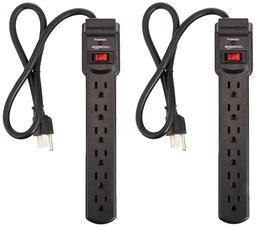 AmazonBasics 6-Outlet Surge Protector Power Strip 2-Pack, 2-Foot Long Cord, 200 Joule