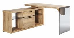 Marchio Amazon - Movian Salto - Scrivania angolare, 114,8 x 140 x 74 cm, effetto quercia/vetro grigio