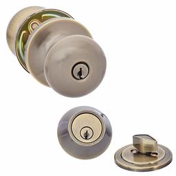 AmazonBasics Entry Knob and Deadbolt - Round - Antique Brass