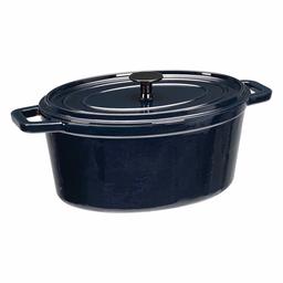 AmazonBasics Z4715MB Premium Enameled Cast Iron Oval Dutch Oven, 6-Quart, Deep Blue