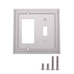 AmazonBasics Placa de pared para una salida y un interruptor de palanca, níquel satinado, paquete de 2