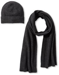 Thirty Five Kent Men's Cashmere Seed Stitch Marled Scarf and Hat, Coal