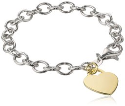 Sterling Silver Yellow-Gold Plated Heart Tag Bracelet, 7.5