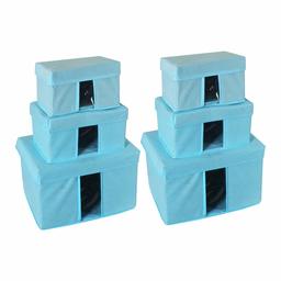 Amazon Brand - Solimo Fabric Rectangular Storage Box, Set of 6, Medical Blue