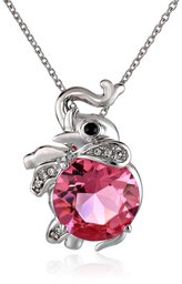 Sterling Silver Swarovski Rose, Jet and Clear Crystal Elephant Pendant Necklace, 18