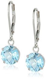 Amazon CollectionSterling Silver Round Checkerboard Cut Sky Blue Topaz Leverback Earrings (8mm)