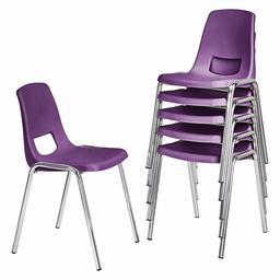 AmazonBasics 14 Inch School Classroom Stack Chair, Chrome Legs, Purple, 6-Pack