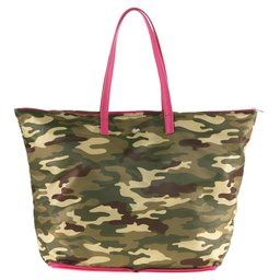 The Lovely bolsa Co. Bolsa de la compra portátil de poliéster con cierre de cierre para mujer, Bolsa de compras portátil de poliéster con cierre de cierre, camuflaje militar/orquídea rosa, One Size