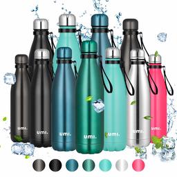 UMI. by Amazon Water Bottle in Stainless Steel / 750 ml or 500 ml / Vacuum Insulated Thermos Bottle / BPA-Free / Leak-Proof / Water Bottle for Sports, Outdoors, Office or School, 500ml, dark green