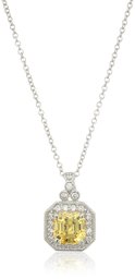 Collier en argent sterling plaqué platine avec pendentif en forme d'Asscher en oxyde de zirconium blanc ou jaune canarien, 40,6 cm + 5,1 cm,jaune canari